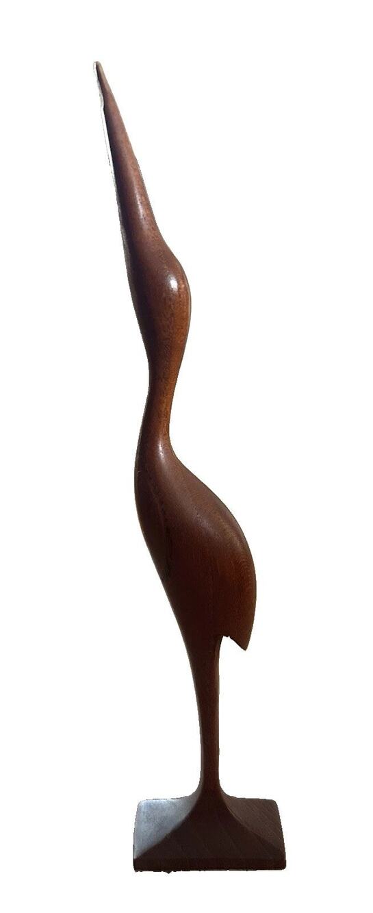 VTG Danish/Scandinavian Carved Wood BIRD Art SCULPTURE Crane/Heron MCM 10.5”